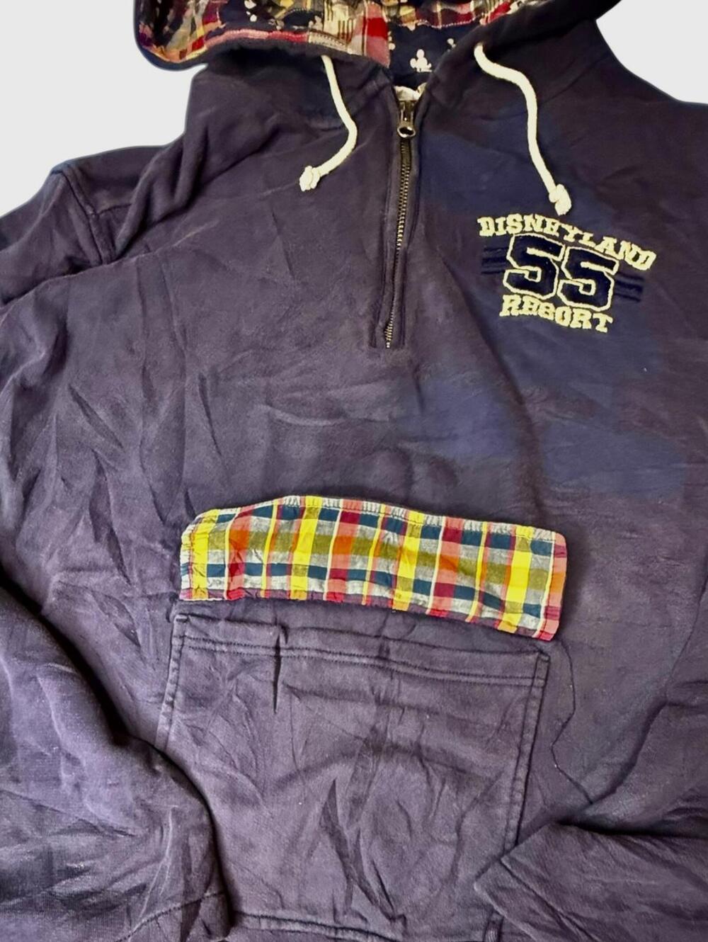 Disney Parks Hoodie Purple Half Zip Disneyland 55 Resort XL Plaid Hood